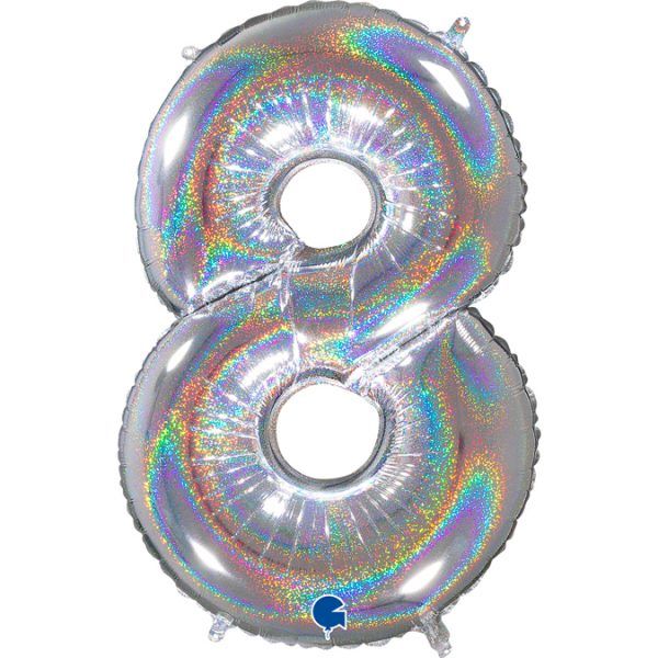 Grand Ballon Argent Paillette Holographic 66cm Chiffre 8