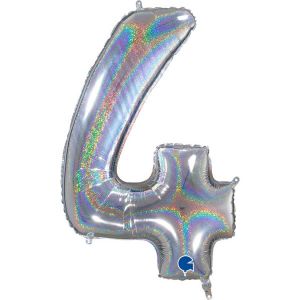 Grand Ballon Argent Paillette Holographic 66cm Chiffre 4 