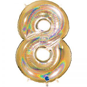 Ballon Géant Or Gold Paillette Holographic 101cm Chiffre 8 