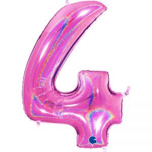 Ballon Géant Rose Fuchsia Paillette Holographic 101cm Chiffre 4 