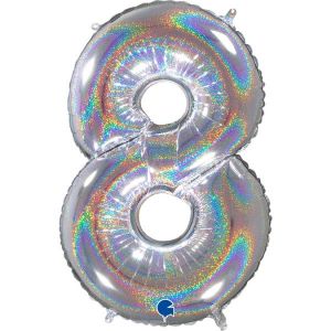 Grand Ballon Argent Paillette Holographic 66cm Chiffre 8 