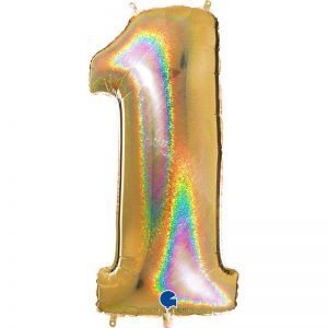 Ballon Géant Or Gold Paillette Holographic 101cm Chiffre 1 