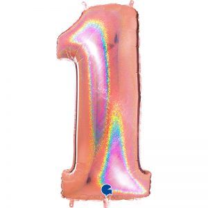 Ballon Géant Rose Gold Paillette Holographic 101cm Chiffre 1 