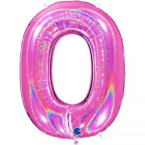 Ballon Géant Rose Fuchsia Paillette Holographic 101cm Chiffre 0 